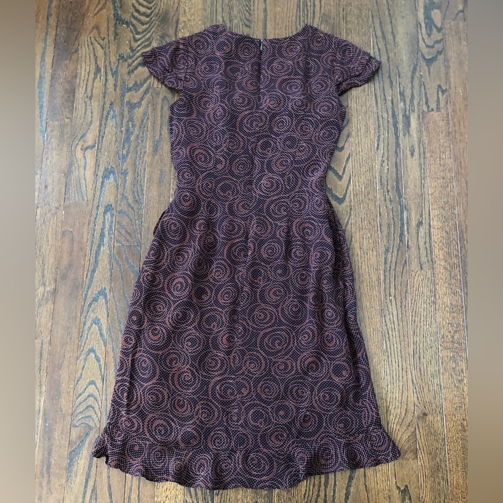 Vintage Maggy London Women’s 8 Brown Geometric Cap Sleeved V-Neck Wrap Dress USA - Picture 8 of 11